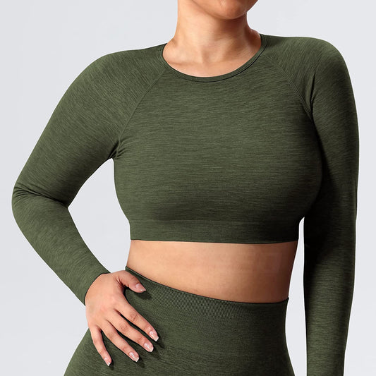 Pericic Amplify Seamless Long Sleeve Crop Gym Shirts For Women Workout Yoga Tops