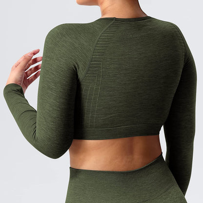 Pericic Amplify Seamless Long Sleeve Crop Gym Shirts For Women Workout Yoga Tops