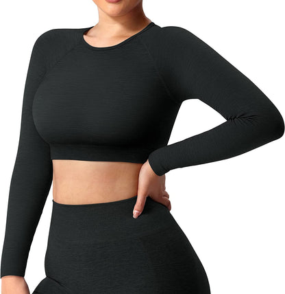 Pericic Amplify Seamless Long Sleeve Crop Gym Shirts For Women Workout Yoga Tops