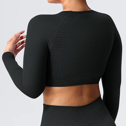 Pericic Amplify Seamless Long Sleeve Crop Gym Shirts For Women Workout Yoga Tops