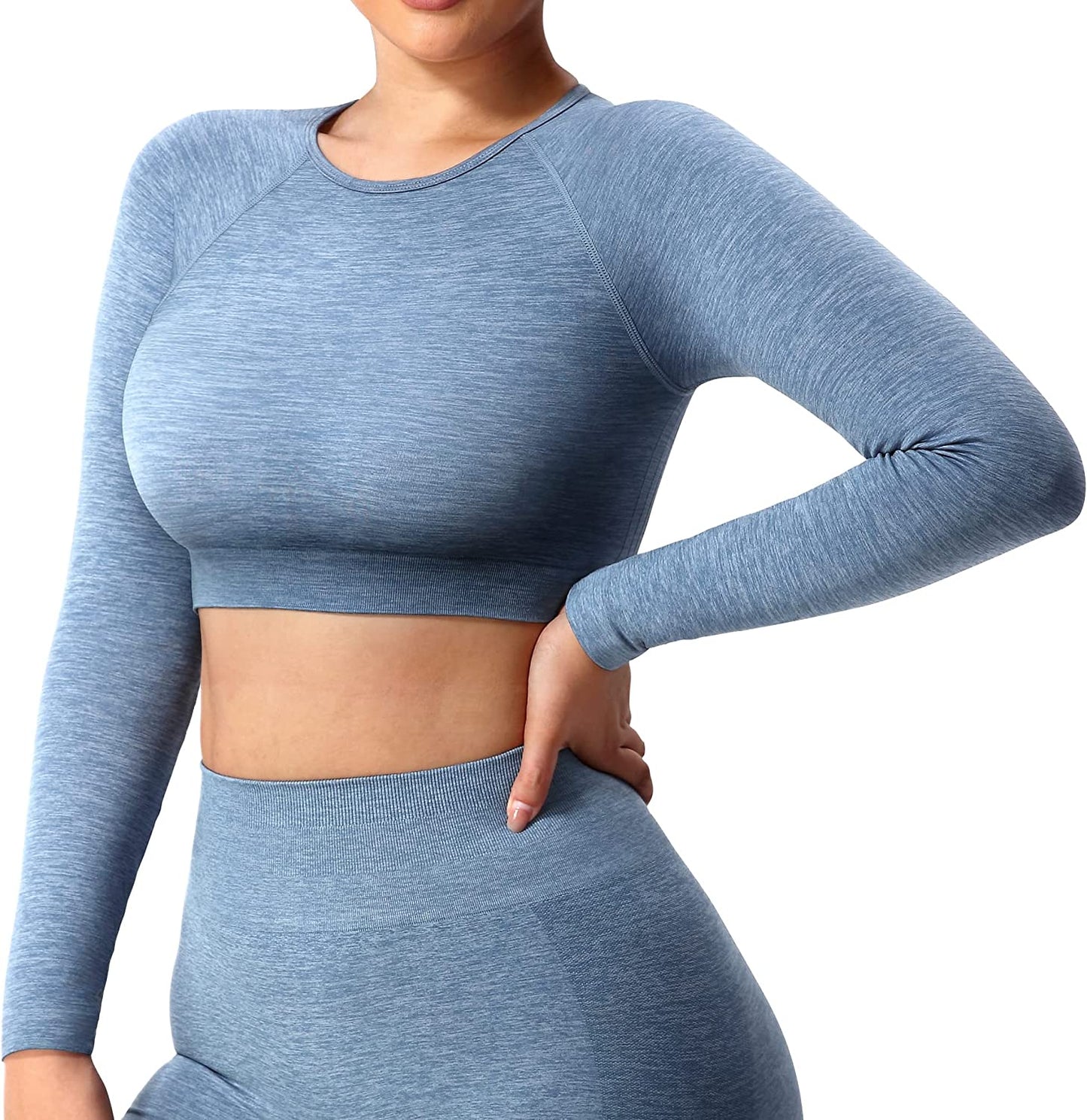 Pericic Amplify Seamless Long Sleeve Crop Gym Shirts For Women Workout Yoga Tops