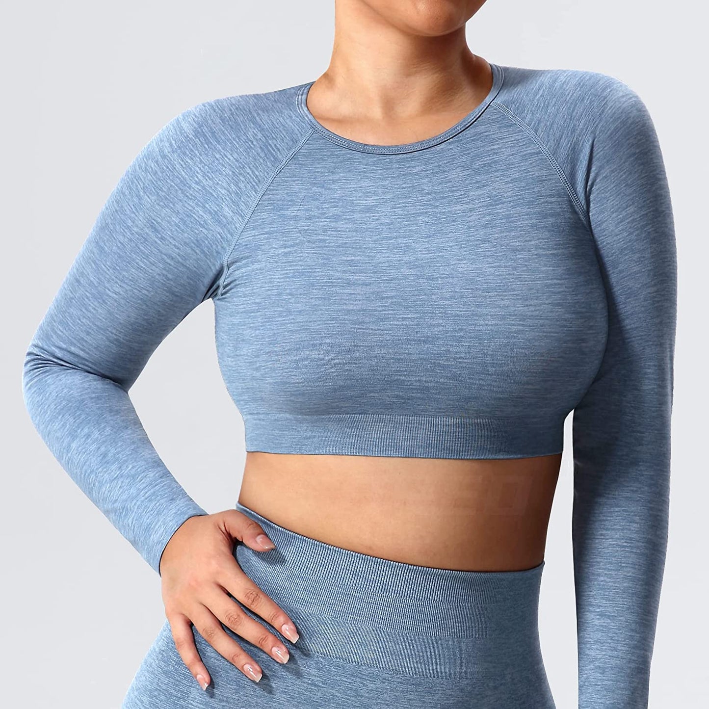 Pericic Amplify Seamless Long Sleeve Crop Gym Shirts For Women Workout Yoga Tops